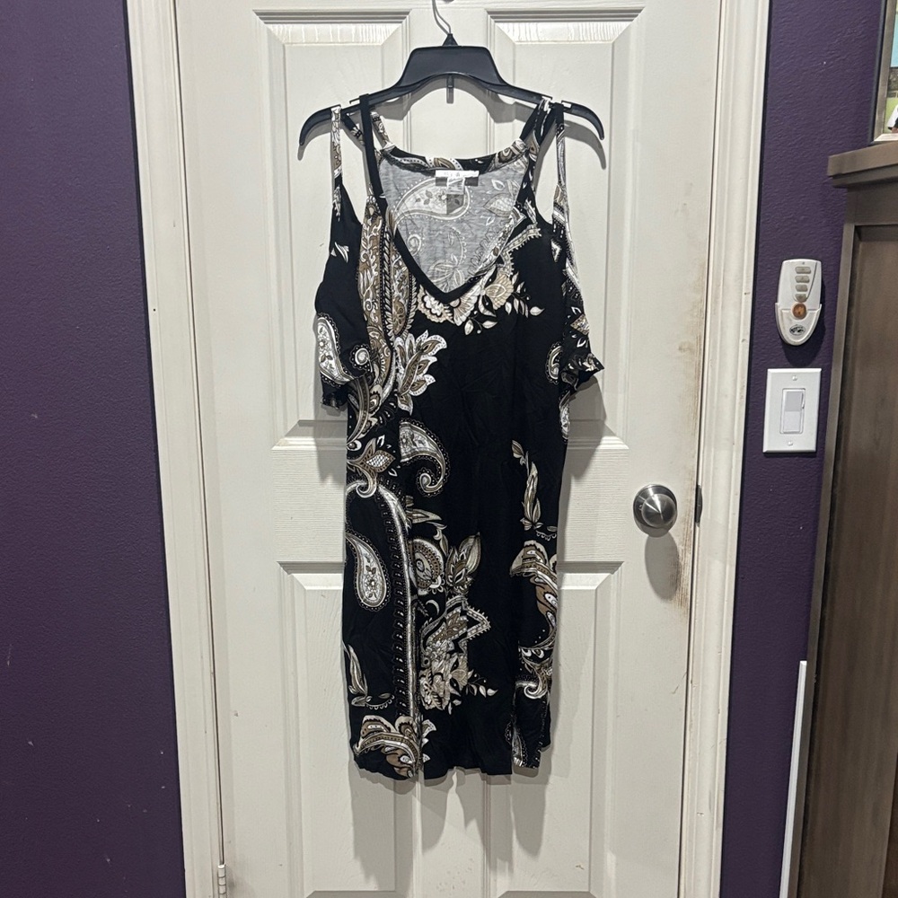 Women's Black Paisley Cold-Shoulder Dress